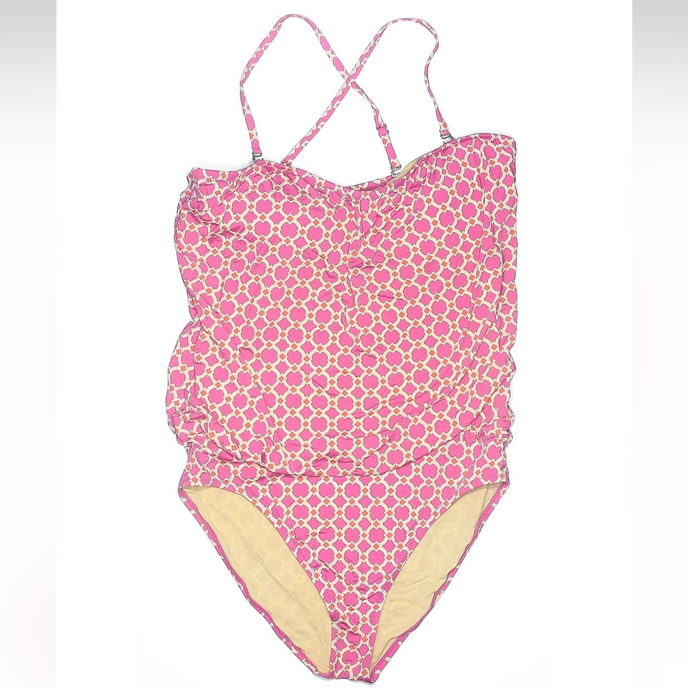 Garnet Hill Pink and Yellow One Piece Swimsuit with Crisscross Straps Size 16